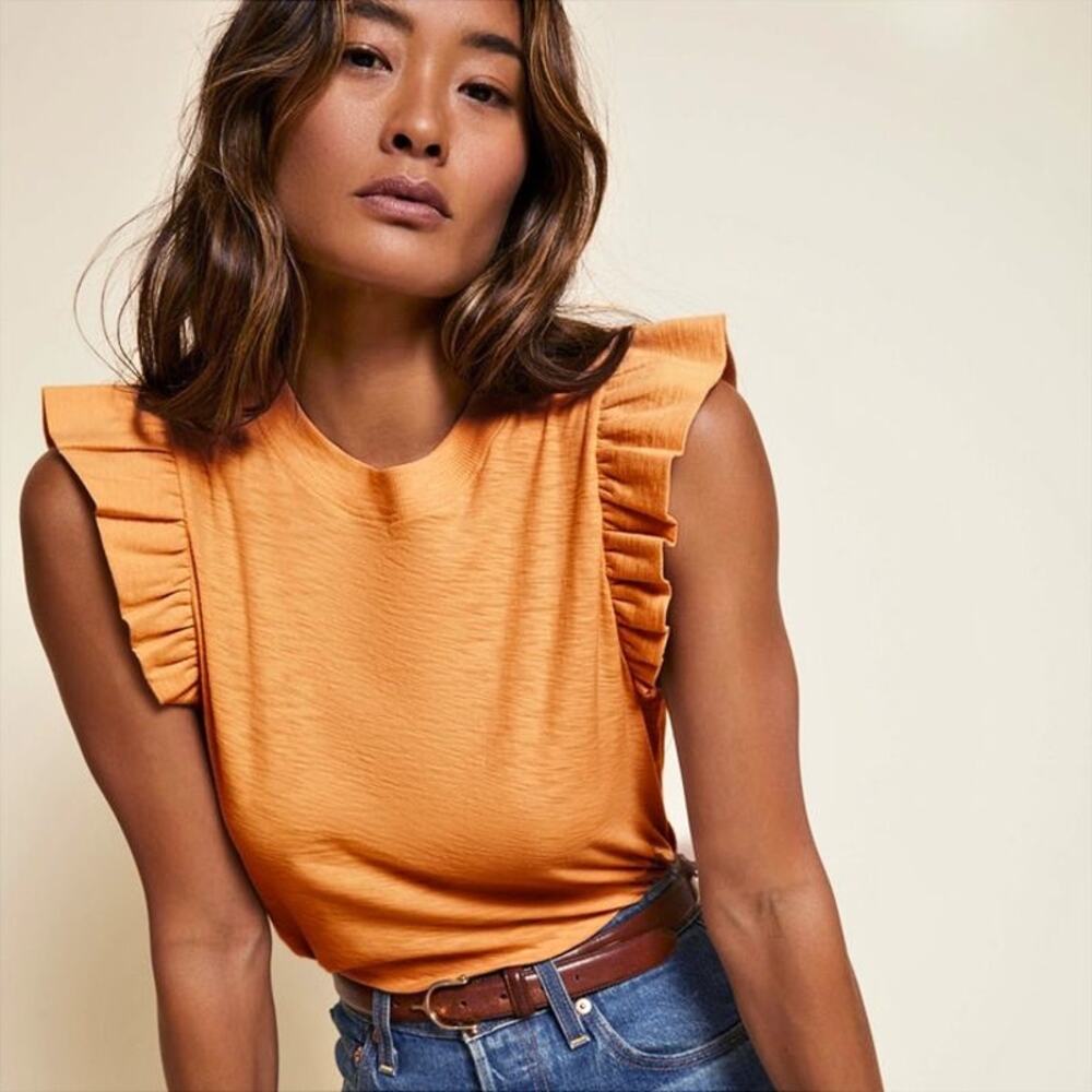 Nation LTD Orange Ruffle Sleeve Tank Top